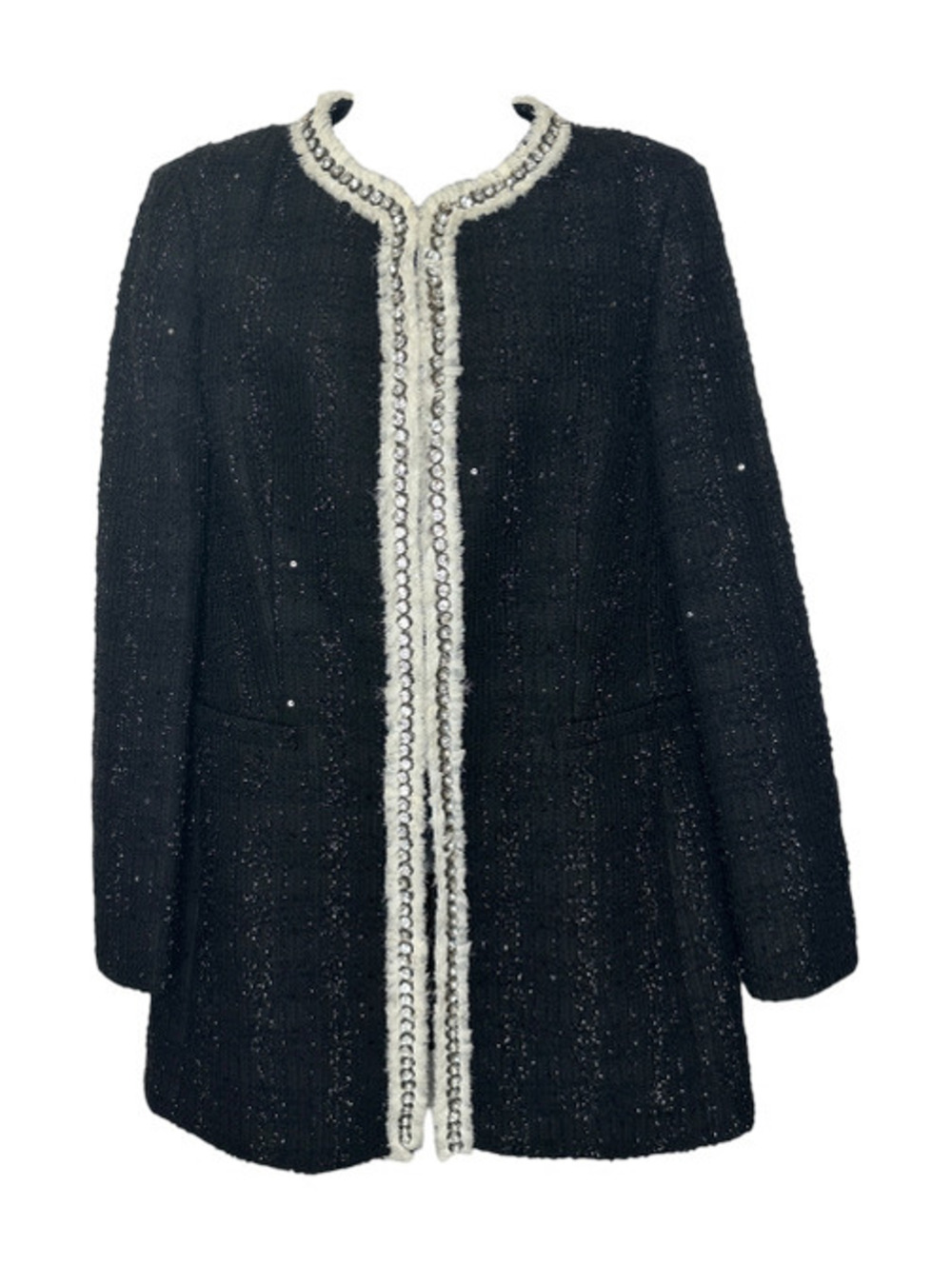 Alice & Olivia Black Tweed Metallic Coat